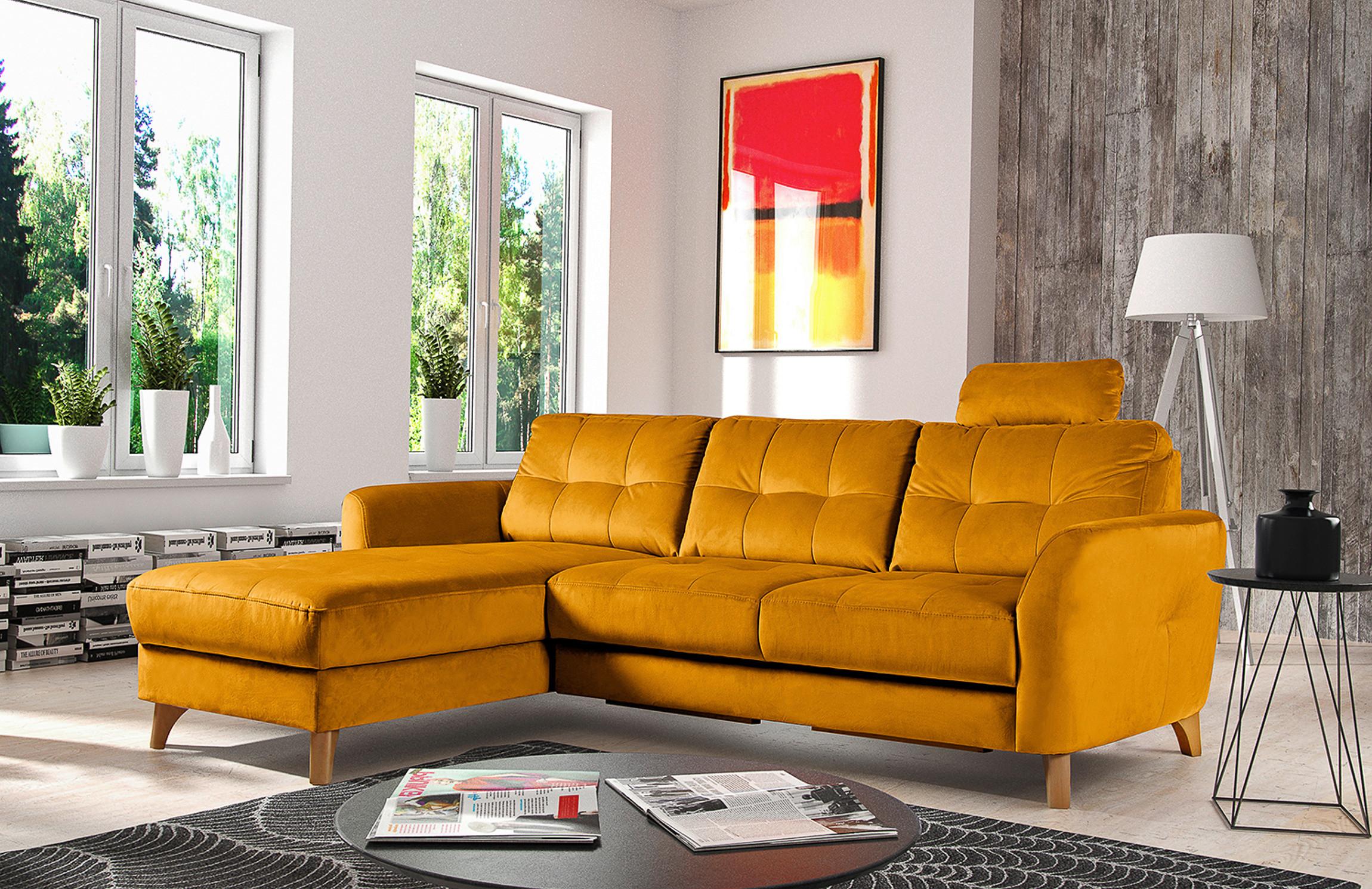 Ecksofa Nordic, Gelb S: 168x238 cm - Gelb/Buchefarben, Design, Textil (168/238cm) - Livetastic