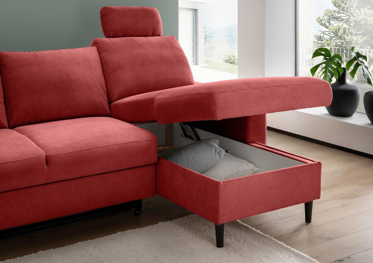 Eckschlafsofa Passione Rot S: 234x147 cm - Rot/Schwarz, MODERN, Textil (234/147cm) - Livetastic