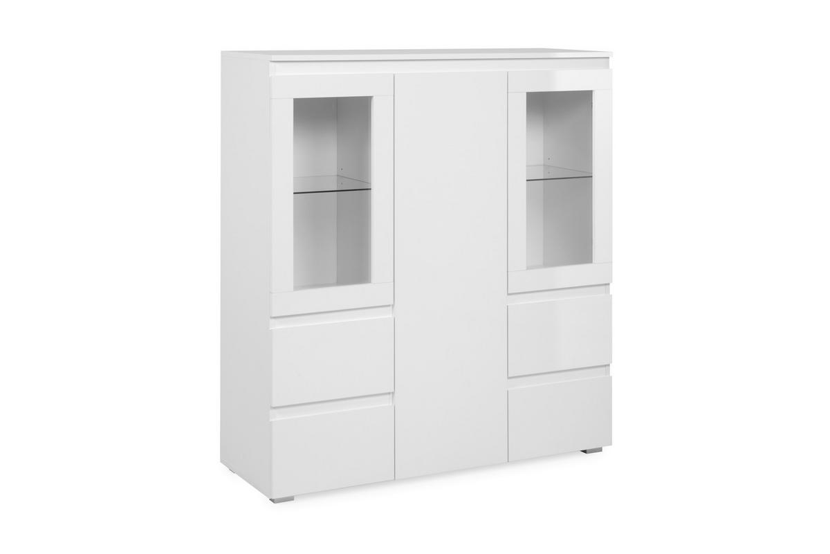 Highboard Capetown Weiß HG B: 116 cm - Weiß Hochglanz/Silberfarben, Trend, Glas/Holzwerkstoff (116/126/40cm)