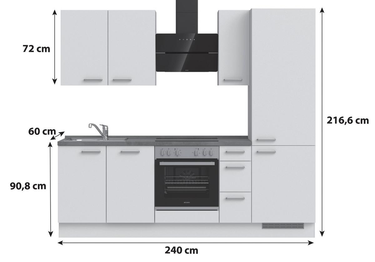 KÜCHENLEERBLOCK TOUCH HIGH - LINE, H2 RECHTS - Weiß/Grau, MODERN, Holzwerkstoff (240cm) - Nobilia