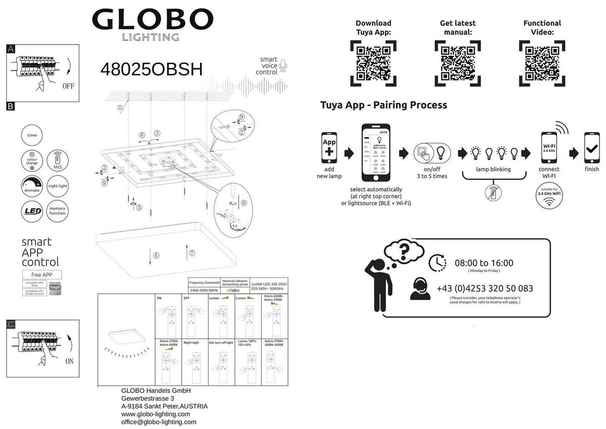 LED-Deckenleuchte Ully Schwarz Weiß L: 48,5 cm - Schwarz/Weiß, KONVENTIONELL, Kunststoff/Metall (48,5/48,5/6,6cm) - Globo