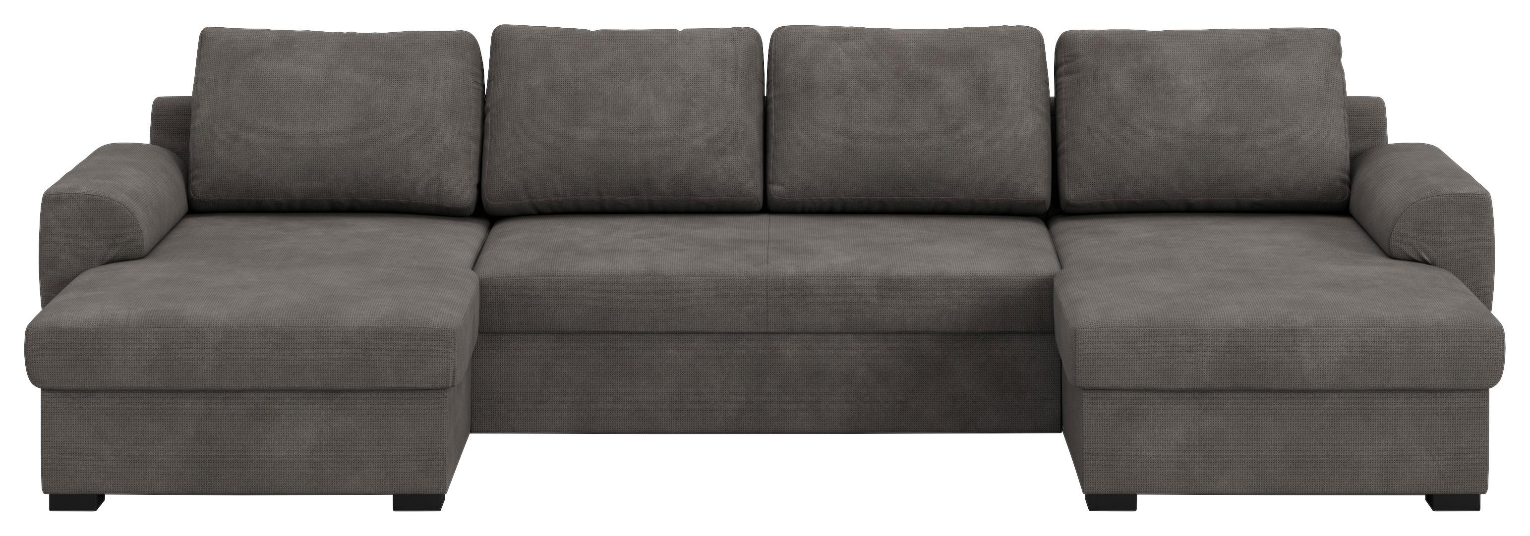 Wohnlandschaft m. Bettfunktion Mikrofaser grau, B: 327cm - Schwarz/Grau, Trend, Textil (154/327/86cm) - MID.YOU
