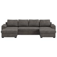 Wohnlandschaft m. Bettfunktion Mikrofaser grau, B: 327cm - Schwarz/Grau, Trend, Textil (154/327/86cm) - MID.YOU