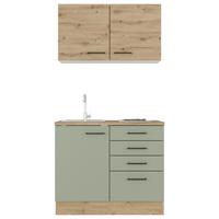 Minikuchyňa CARA, šírka 100cm vrátane drezu a varnej dosky - čierna/zelená, Modern, kov/kompozitné drevo (100cm) - FlexWell