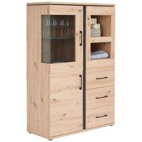 VITRÍNA NATURE - barvy dubu/černá, Konvenční, kov/kompozitní dřevo (95/144,3/42cm)