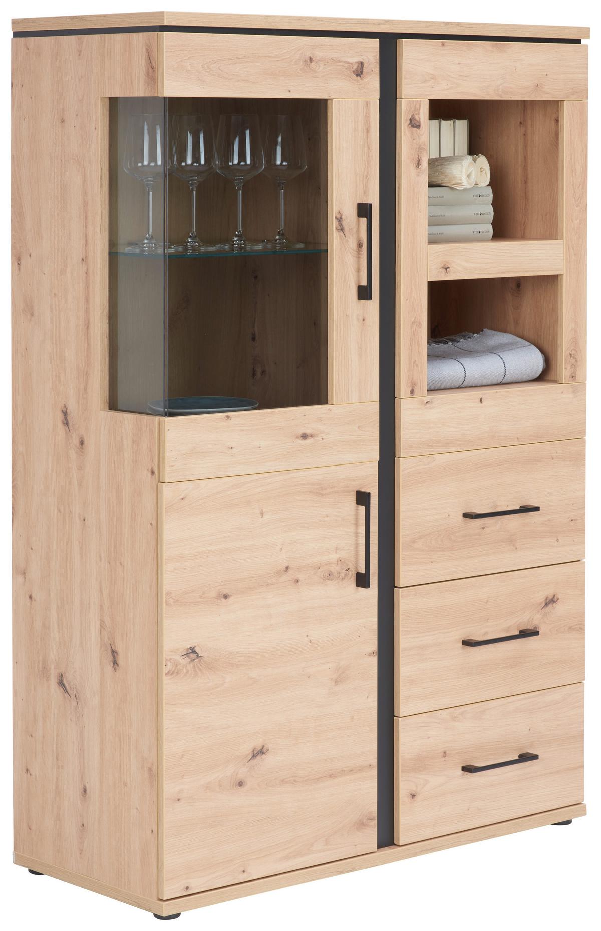 VITRÍNA NATURE - barvy dubu/černá, Konvenční, kov/kompozitní dřevo (95/144,3/42cm)
