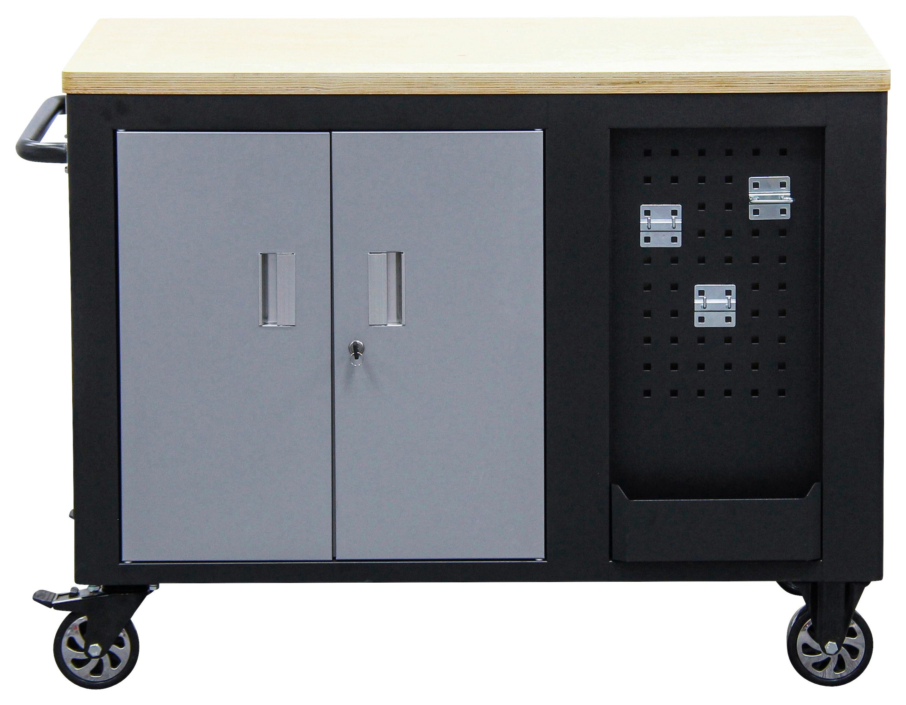 Werkstattwagen 10 Schubladen Schwarz/silberfarben B: 115 Cm - Silberfarben/Schwarz, Basics, Holz/Metall (115/88,6/74cm)