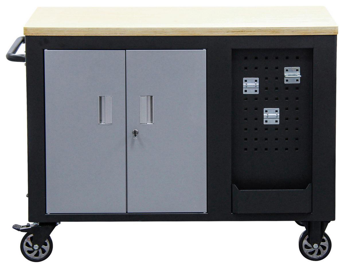 Werkstattwagen 10 Schubladen Schwarz/silberfarben B: 115 Cm - Silberfarben/Schwarz, Basics, Holz/Metall (115/88,6/74cm)