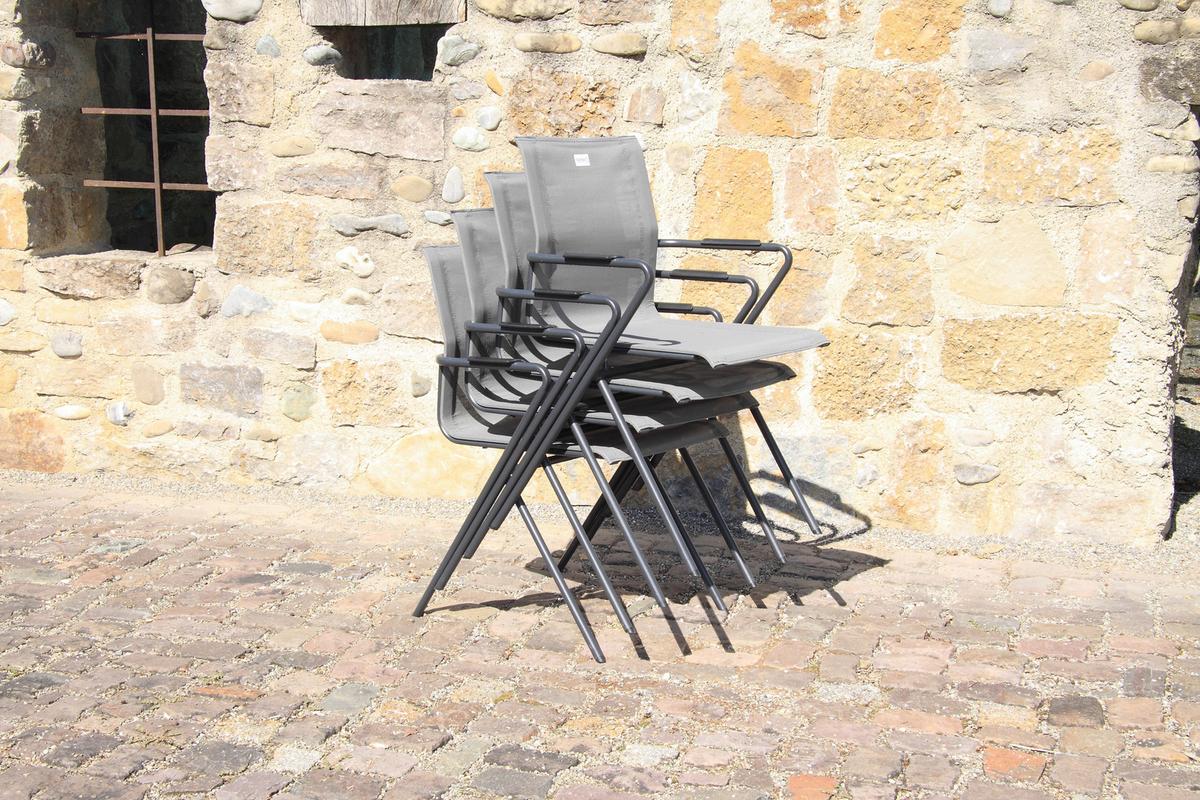 Gartenstuhl Stapelbar Alpha Stahl, Textil - Anthrazit/Schwarz, MODERN, Textil/Metall (55/83/57cm) - Acamp