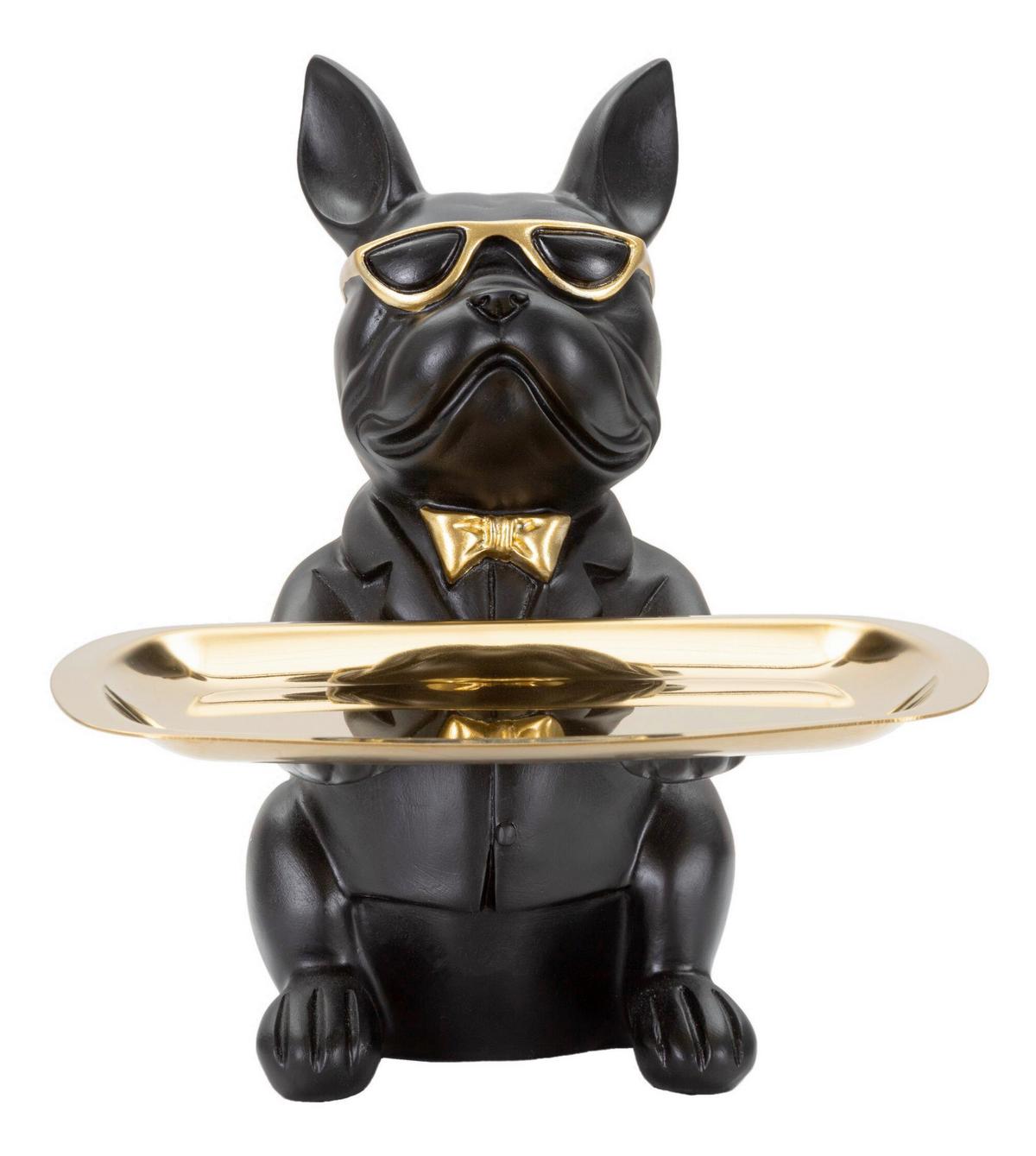 Skulptur Decor Dog Schwarz, Goldfarben B: 19 cm - Goldfarben/Schwarz, Basics, Kunststoff (19/23.5/20cm)