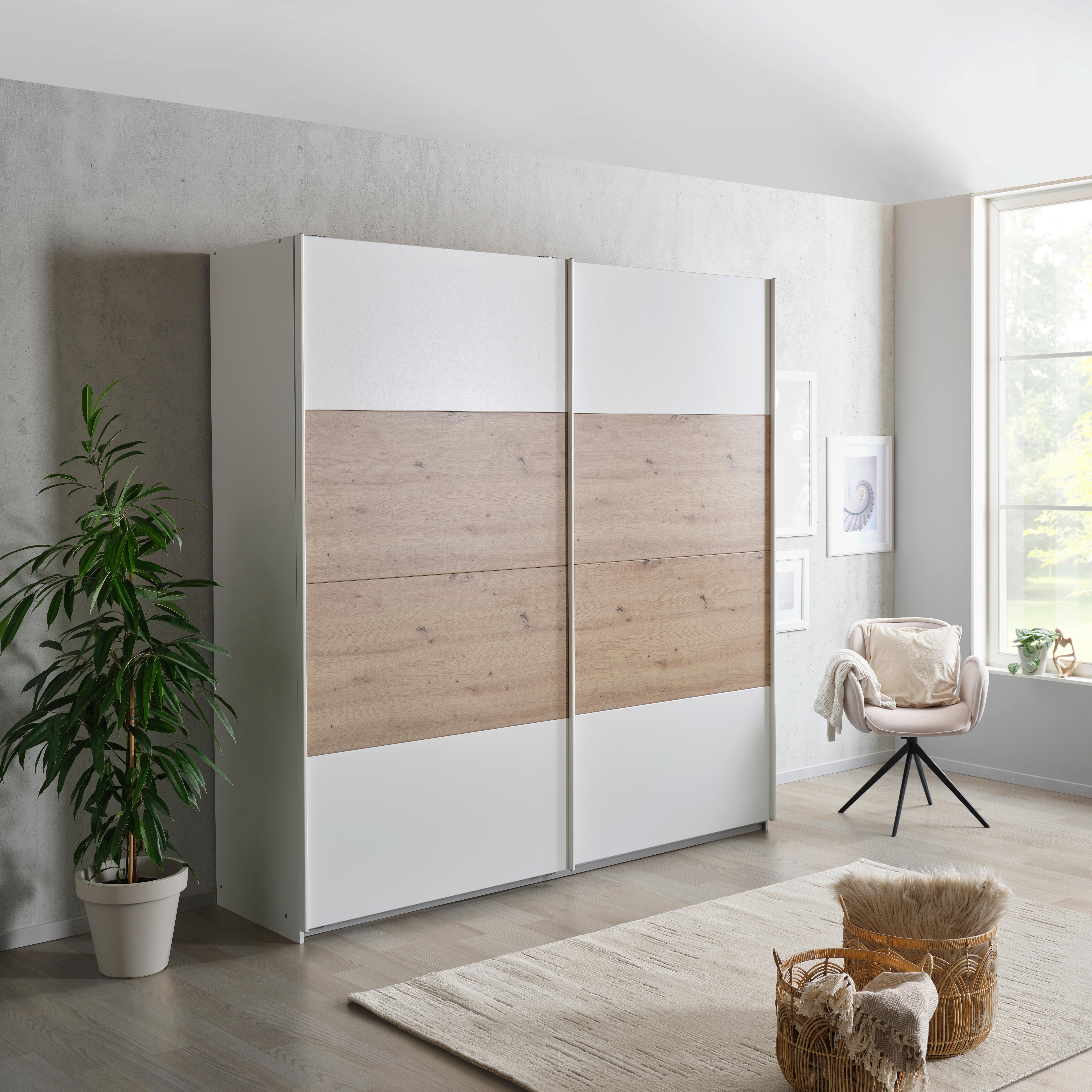 Schwebetürenschrank B: 136 cm Feldkirch Weiß / Eiche Dekor - Weiß/Eiche Artisan, MODERN, Holzwerkstoff (136/229/62cm) - Luca Bessoni