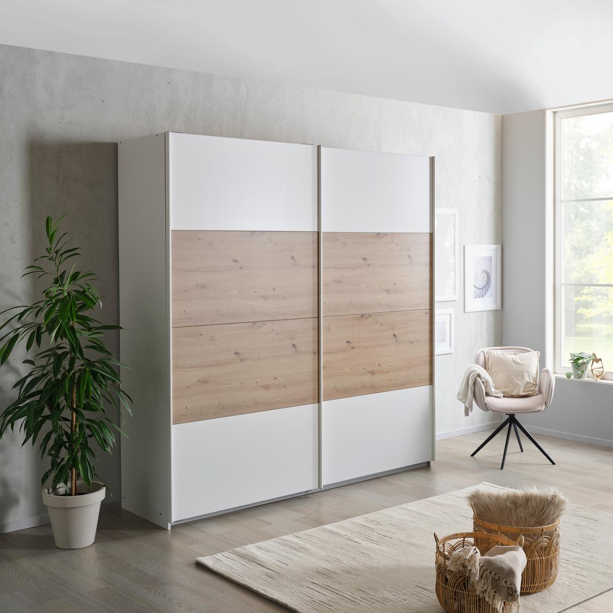 Schwebetürenschrank B: 225 cm Feldkirch Weiß / Eiche Dekor - Weiß/Eiche Artisan, MODERN, Holzwerkstoff (225/229/62cm) - Luca Bessoni