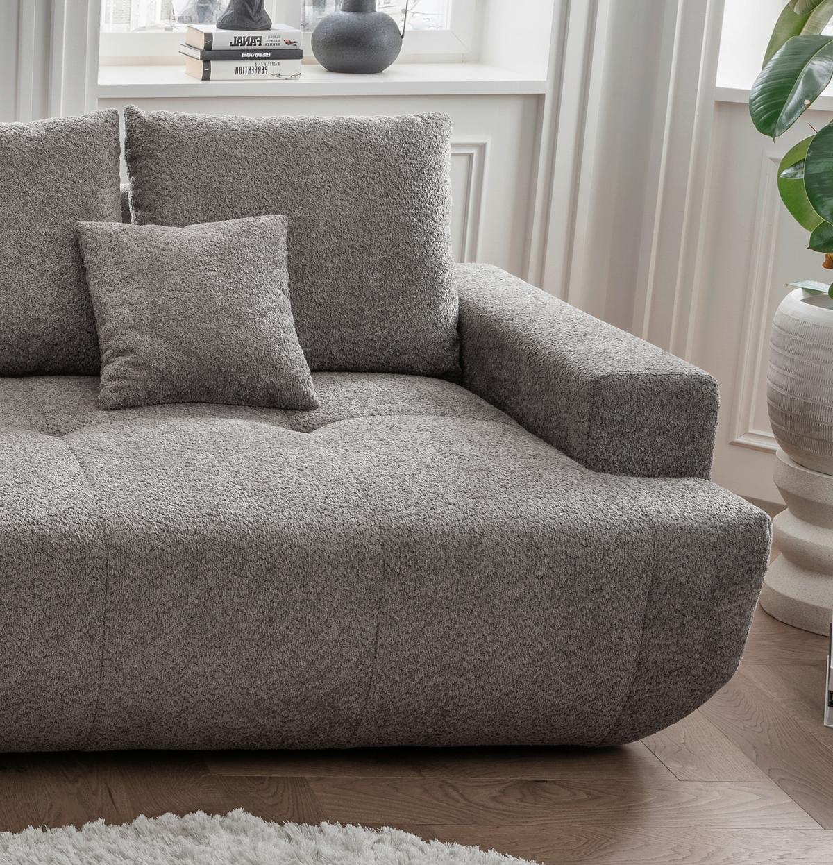 Big Sofa Fertilia Bouclé Anthrazit, B: 323 cm - Anthrazit/Schwarz, MODERN, Textil (323/91/155cm) - Livetastic