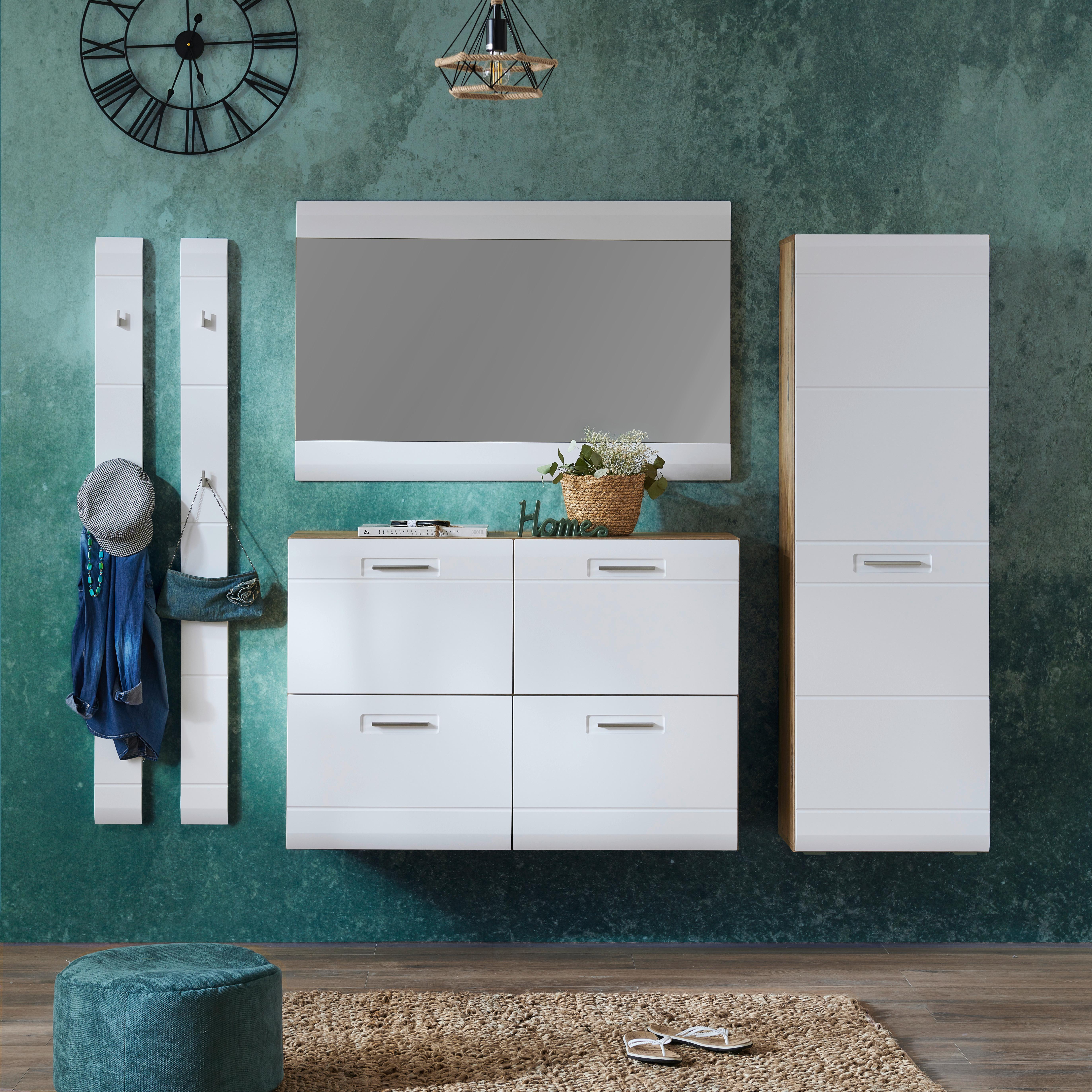 Garderoben-Set Auris Weiß/Eiche Dekor 5--Teilig. - Eichefarben/Weiß, MODERN, Holzwerkstoff (198/204,2/37,1cm) - Luca Bessoni