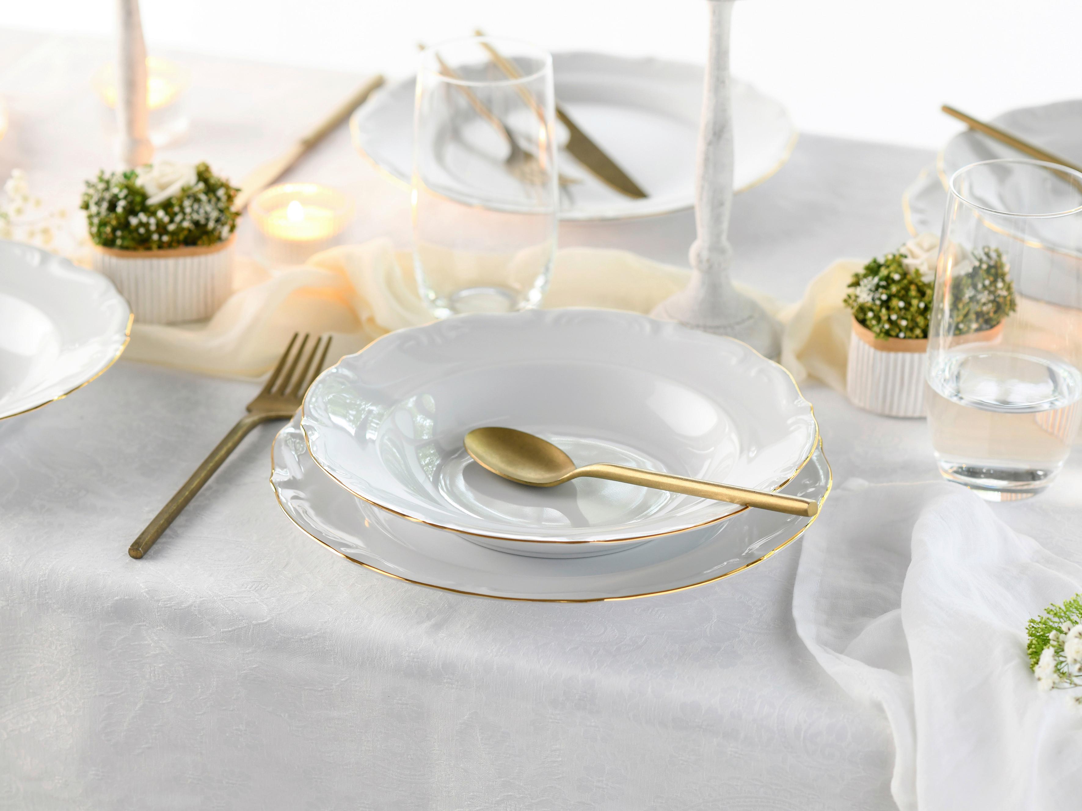 Tafelservice Maria Theresia Weiß, Goldfarben L: 27 cm - Goldfarben/Weiß, Basics, Keramik (27/22,5/27,5cm) - Creatable