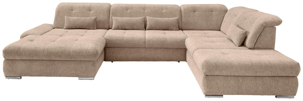 Wohnlandschaft Dalida Hellbraun U: 195x376x254 Cm - Chromfarben/Hellbraun, Design, Textil (195/376/254cm) - Livetastic