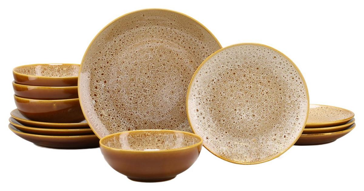 Tafelservice Keramik 4 Personen Geschirr Set - Cognac, Keramik - Creatable