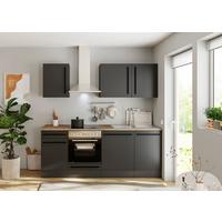Küchenzeile Jazz mit Geräten 220 cm Schwarz - Eichefarben/Schwarz, LIFESTYLE, Holzwerkstoff (220/211/60cm) - P & B