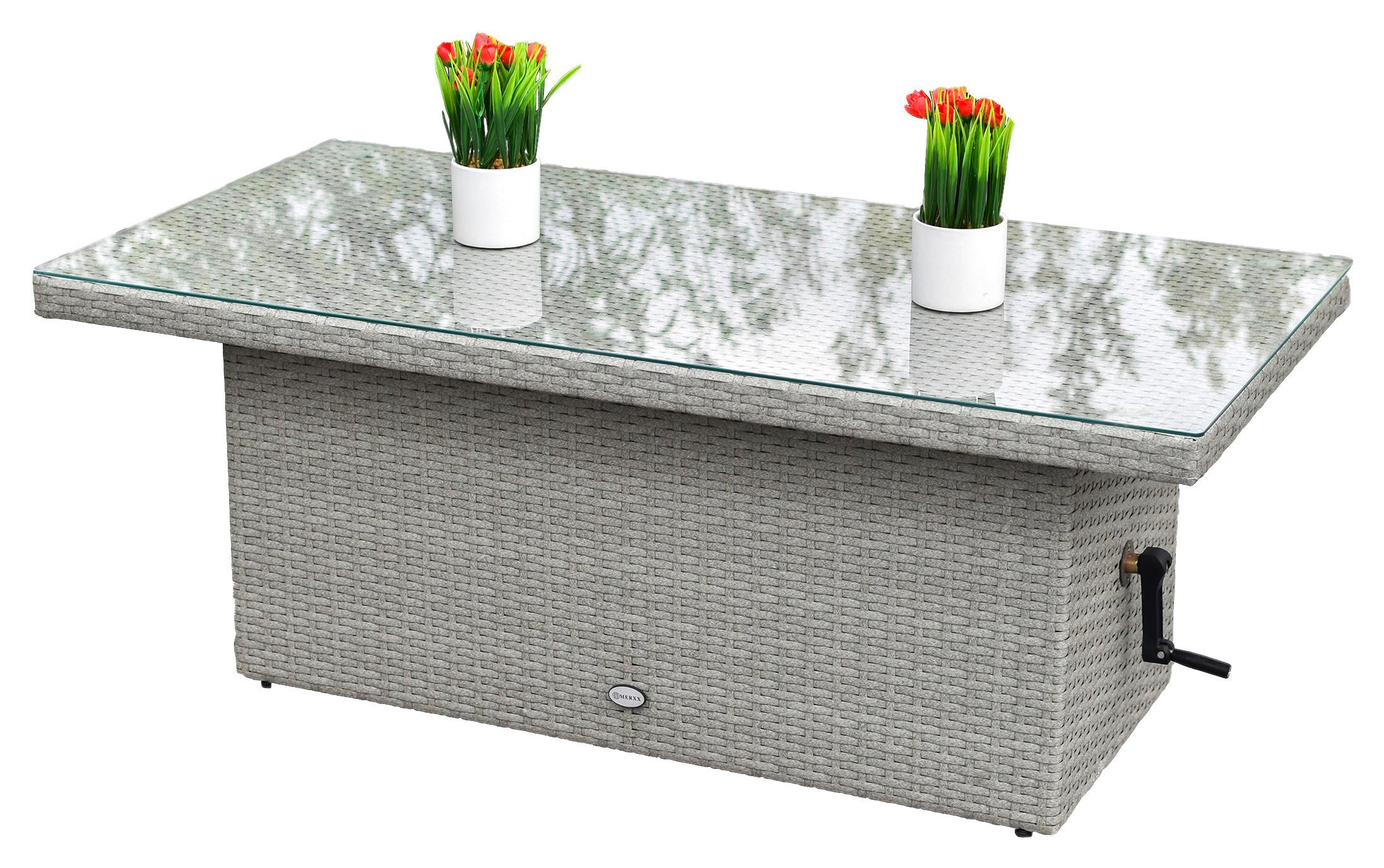 Gartentisch höhenverstellbar Chicago Stahl/Kunststoff L 120 - Grau, MODERN, Glas/Kunststoff (120/60/46-68cm) - Gardenson