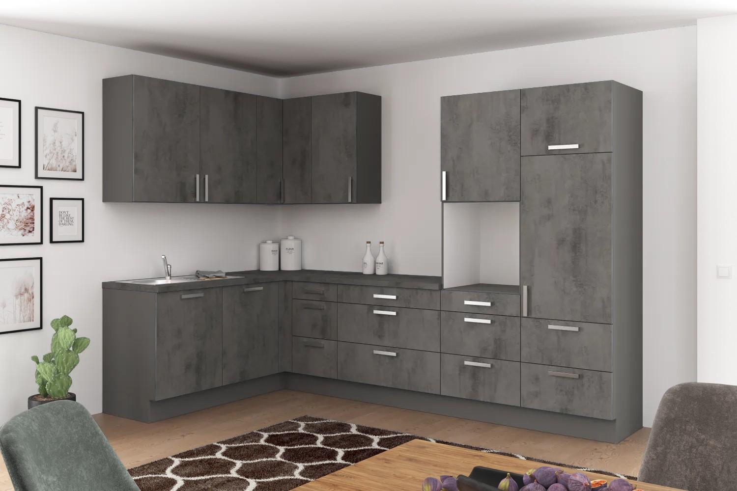 Eckküche Ip1200 Ohne Geräte 185x320 Cm Betonoptik