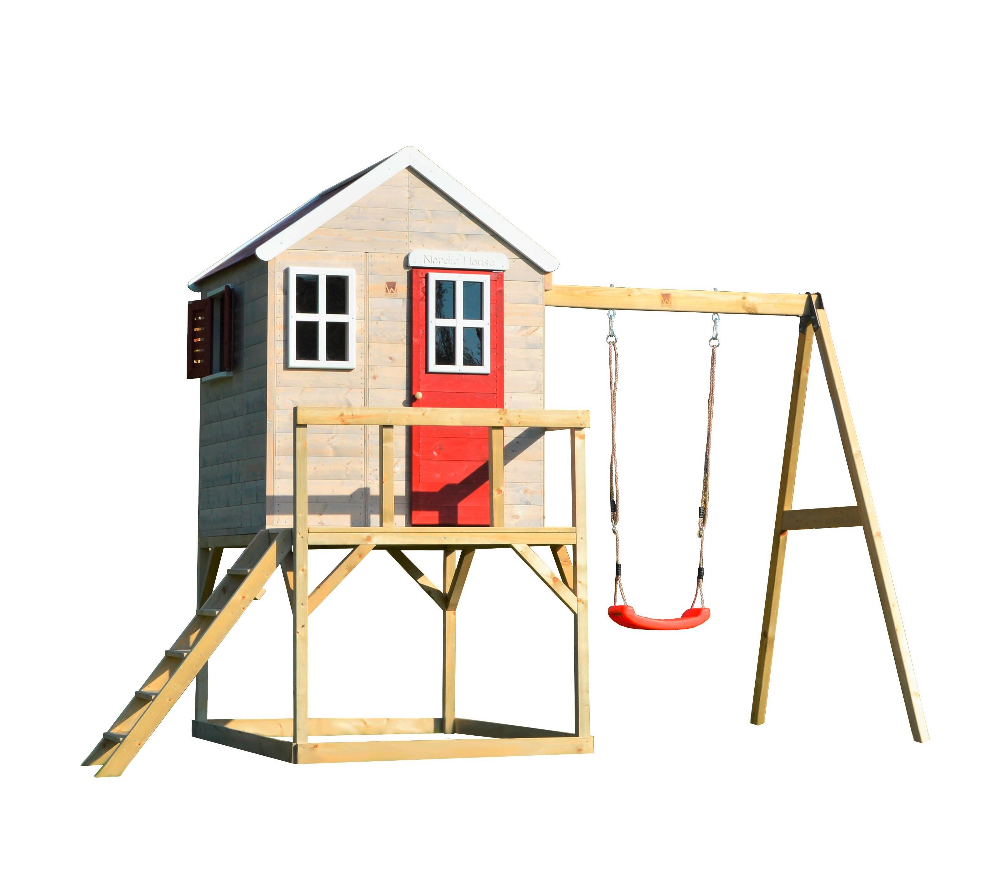 Spielhaus Zebra Naturfarben/rot, B: 350 Cm - Rot/Naturfarben, KONVENTIONELL, Holz (350/242/192cm)