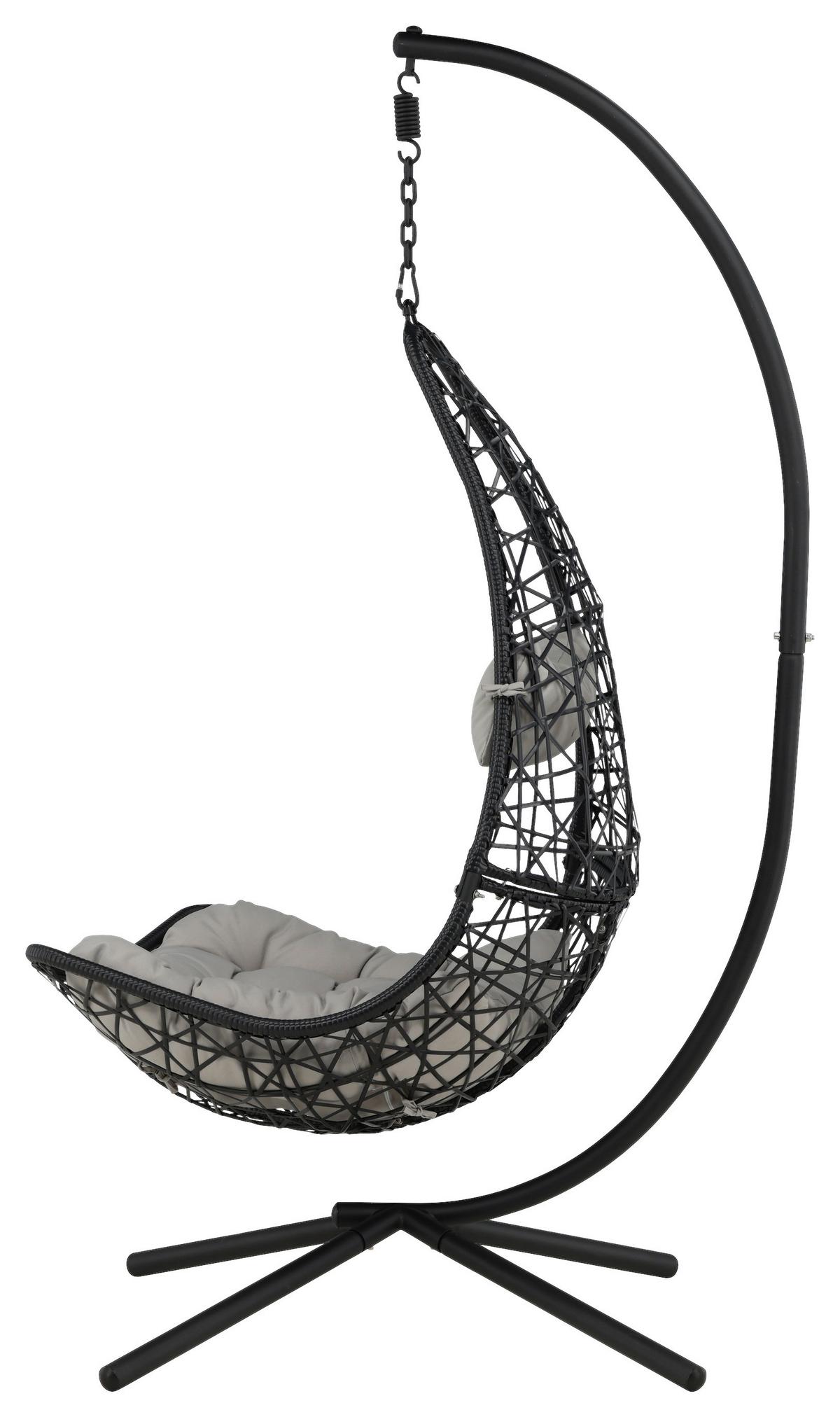Hängesessel +gestell Edinburgh Mit Sitz- Und Rückenkissen - Schwarz/Grau, KONVENTIONELL, Kunststoff (132/205/130cm) - Gardenson