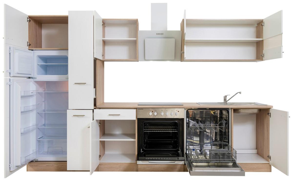 Küchenzeile Economy mit Geräten 310 cm Weiß/Eiche Dekor Modern - Eichefarben/Weiß, Basics, Holzwerkstoff (310cm) - Respekta