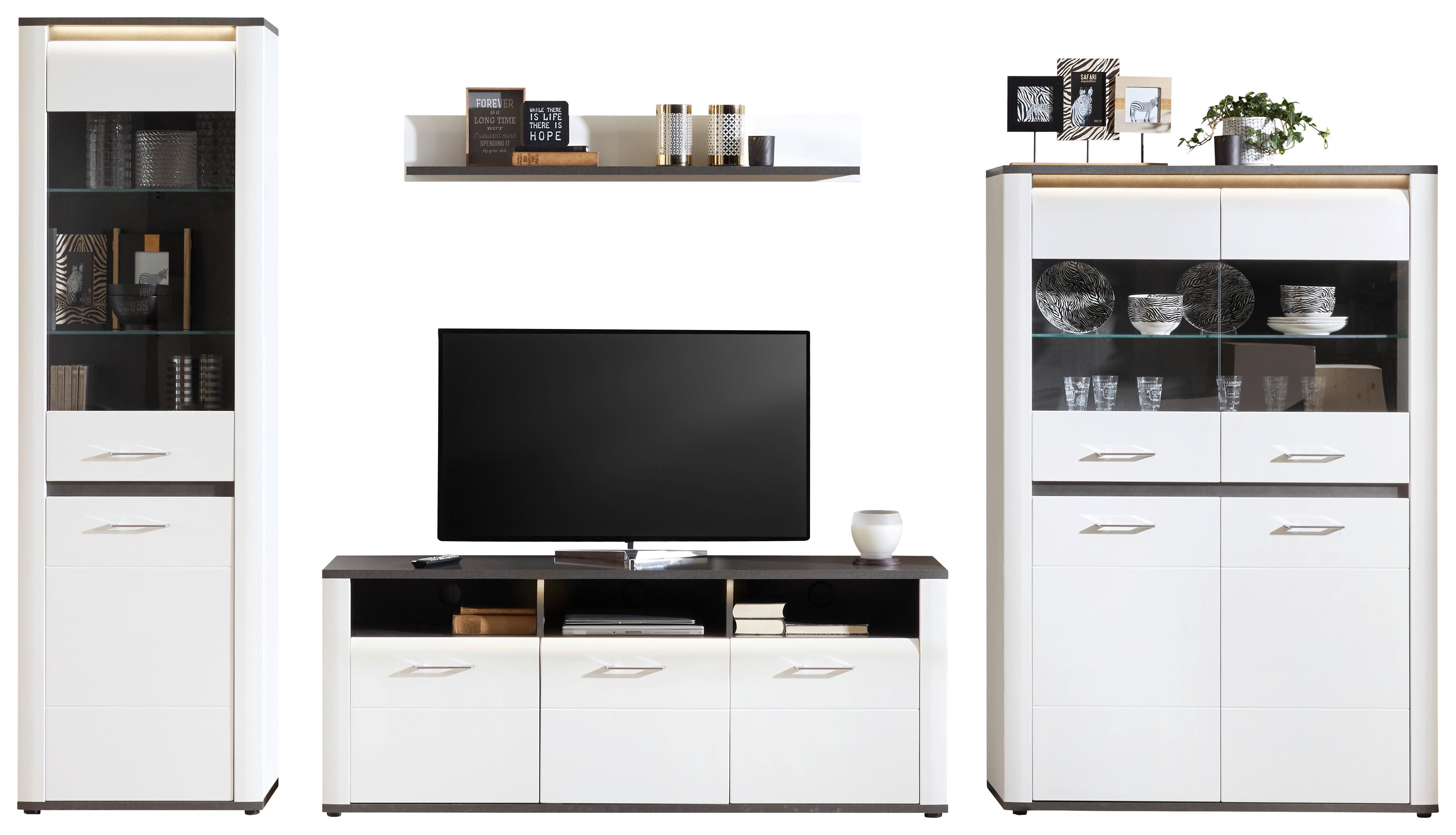 Wohnkombination Modern 4 -Teilig. mit Led Alassio 1, Weiß