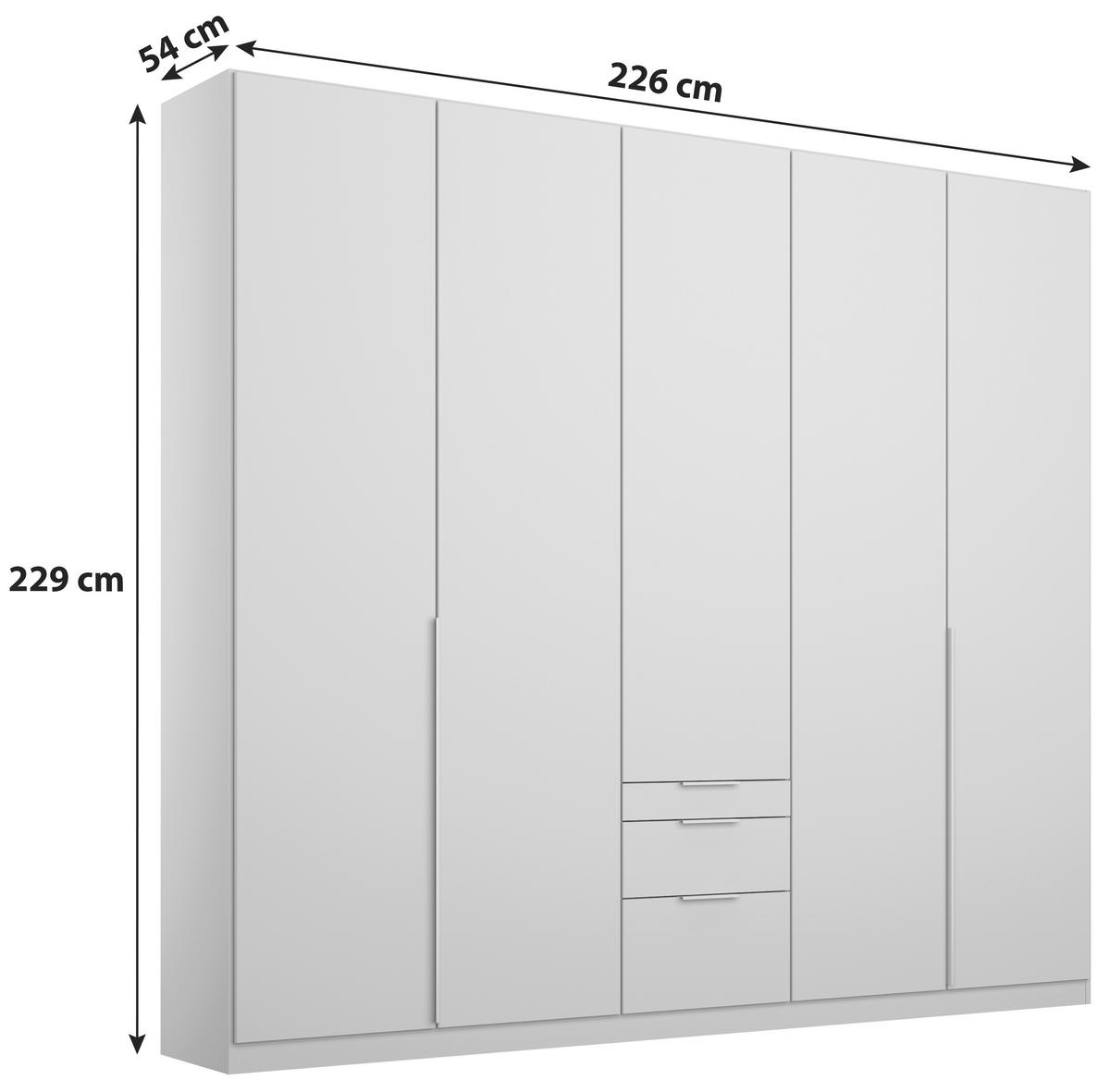 Drehtürenschrank mit Laden 226 cm Alabama, Seidengrau - Hellgrau, MODERN, Holzwerkstoff (226/229/54cm)
