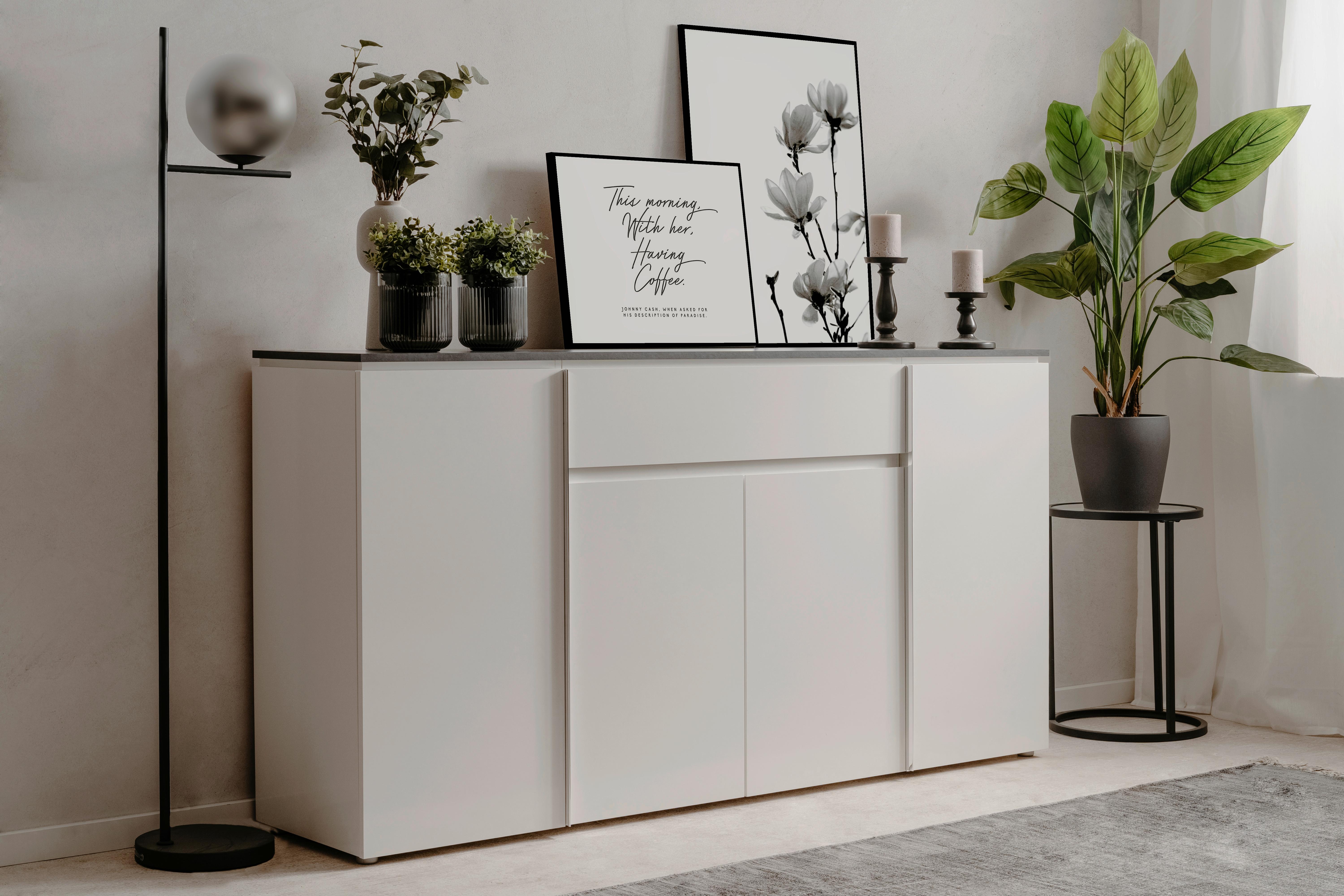 Sideboard Brest 51a - Weiß Hochglanz/Silberfarben, Design, Holzwerkstoff (177,5/92/40cm) - Livetastic