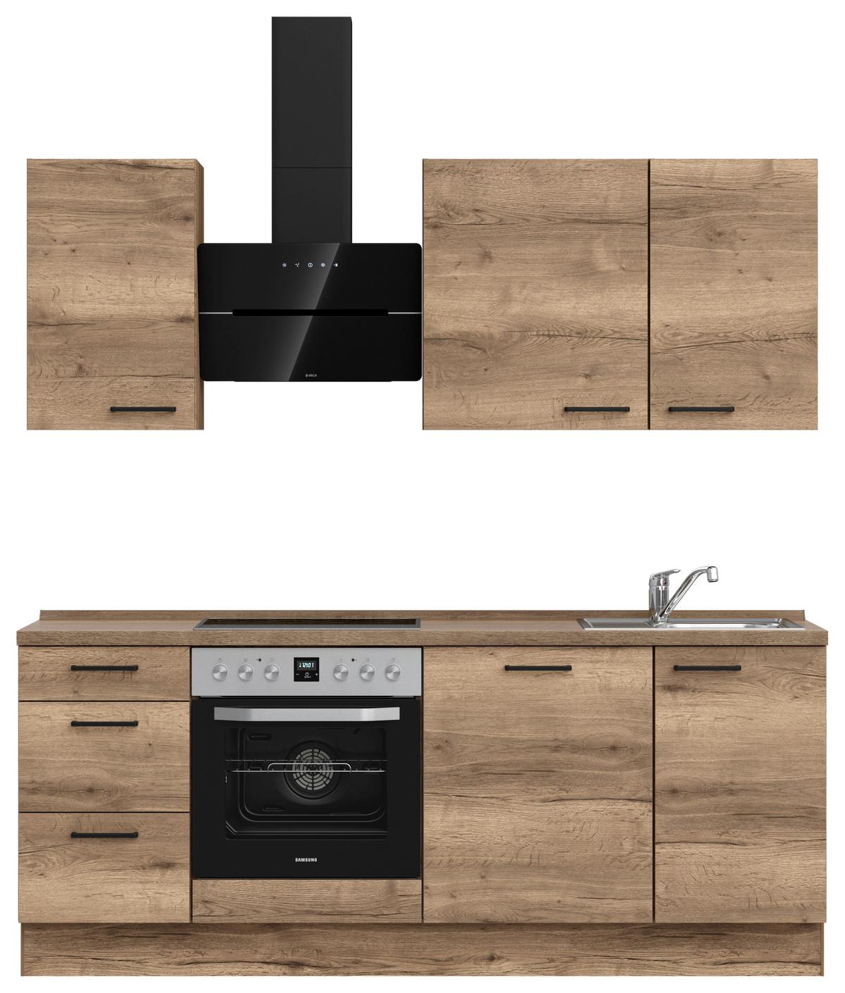 Kuchyňská linka 210 cm, dekor dub Havanna - černá/tmavý dub, Moderní, kov/kompozitní dřevo (210cm) - Nobilia