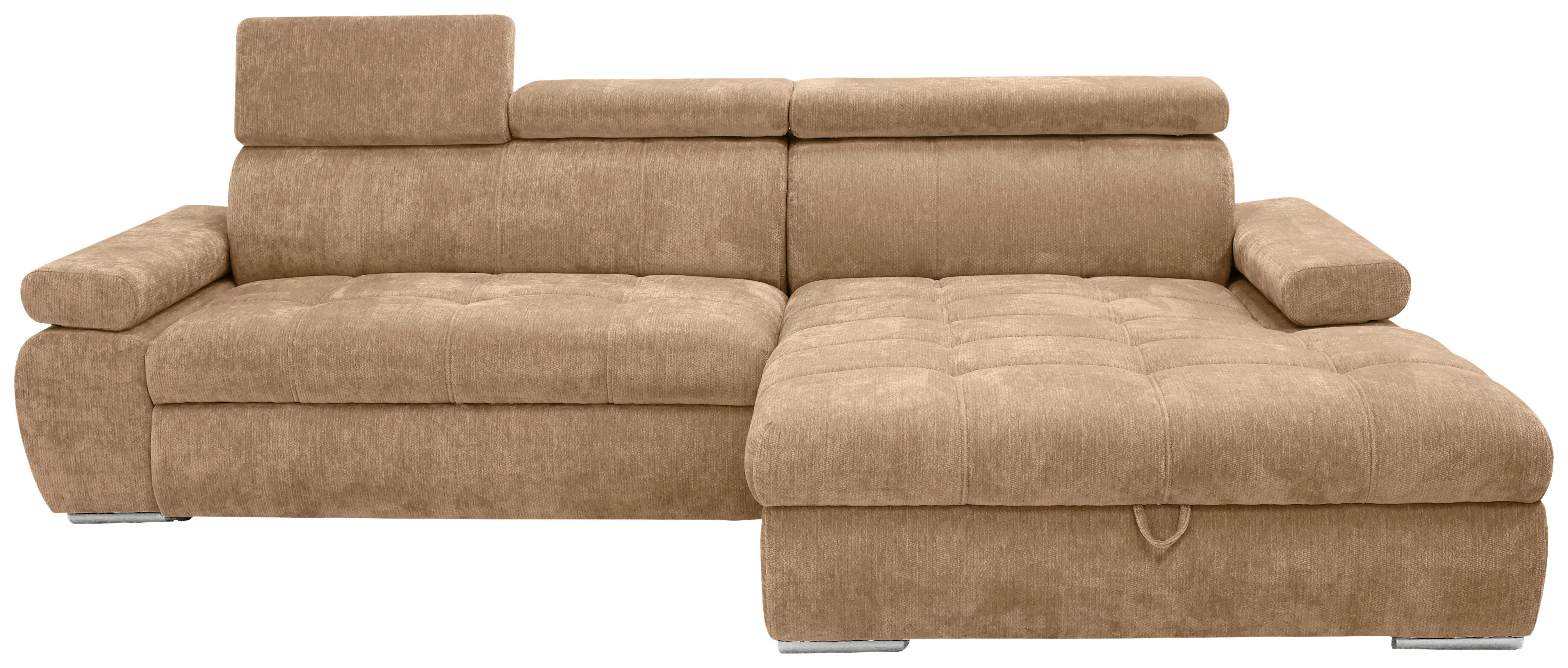 Rohová sedačka VEGAS, pravá, béžová hnědá žinylka - barvy stříbra/béžová hnědá, Design, dřevo/textil (294/173cm)