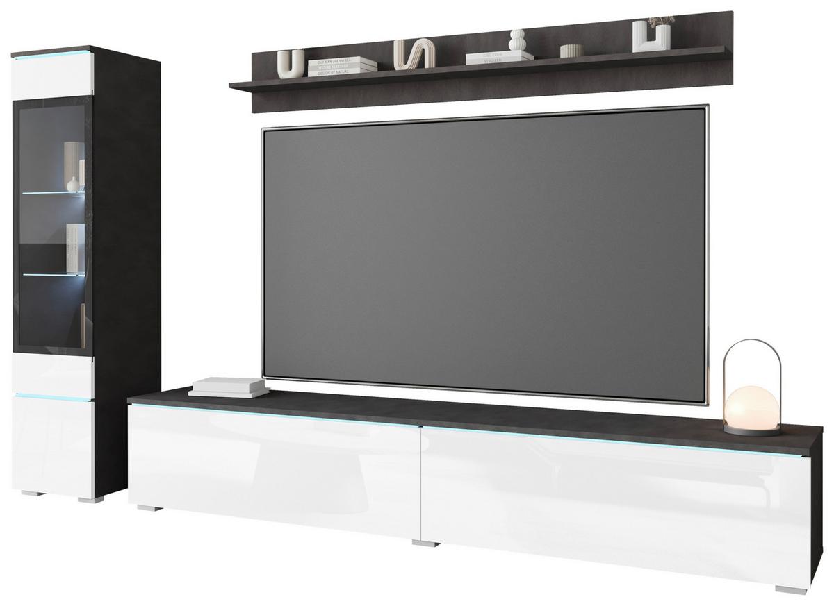 Wohnwand Vera |  Matera Anthrazit - Weiß Hochglanz/Anthrazit, Basics, Glas/Holzwerkstoff (210/130/33cm) - P & B