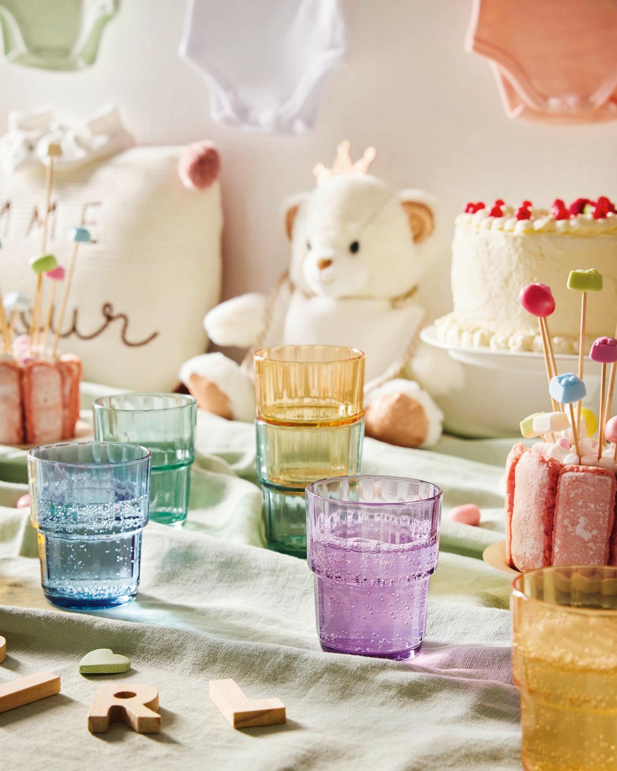 Trinkglas Noelle - Pastellblau/Salbeigrün, Design, Glas (7,7/9,1cm)