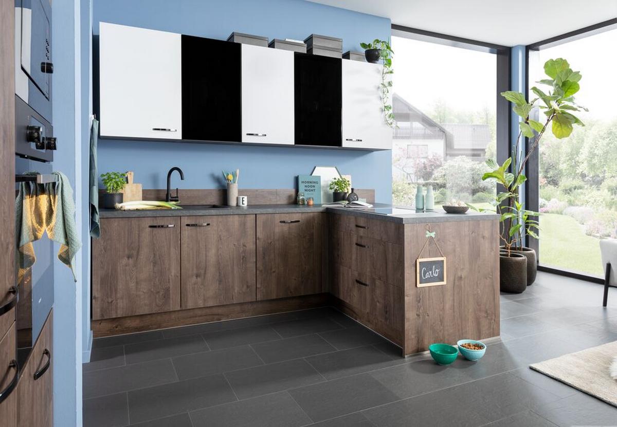Einbauküche Ip2200/1200 Frei Planbar Modernes Design - Eichefarben/Schwarz, MODERN, Holzwerkstoff - Impuls
