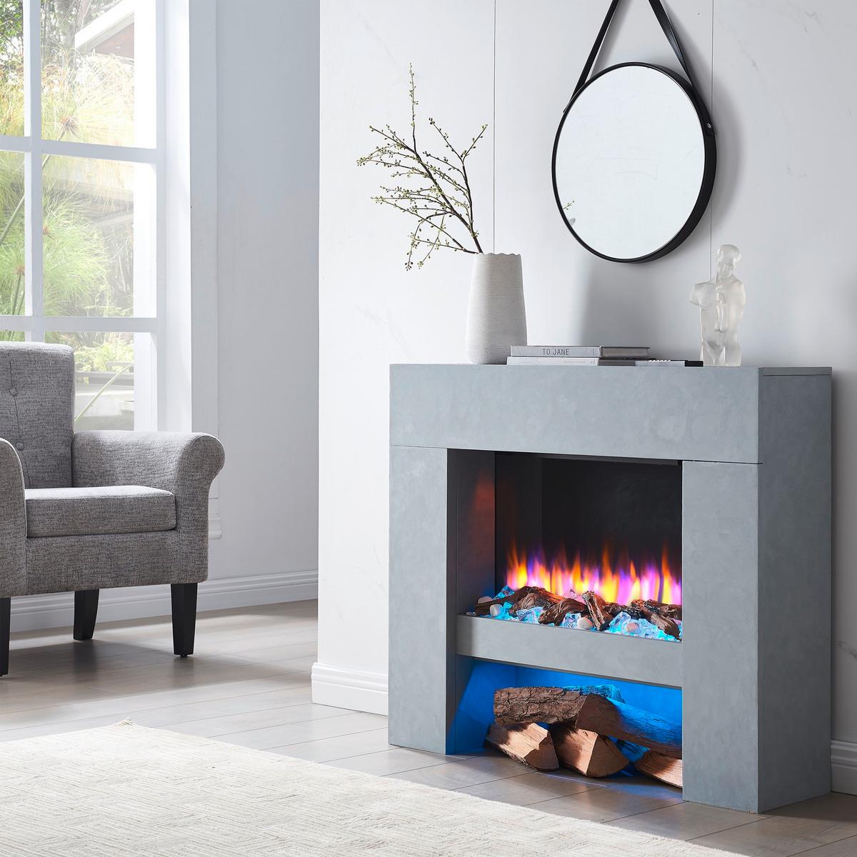 Elektrokamin Naran - Grau, Basics, Holzwerkstoff/Metall (100/25/84cm)