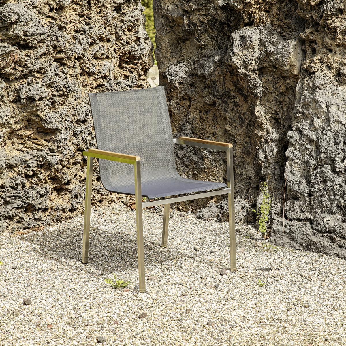 Gartengarnitur 7-Teilig Sydney Edelstahl/Holz/Glaskeramik - Silberfarben/Grau, Basics, Glas/Holz (160/74/90cm) - Gardenson