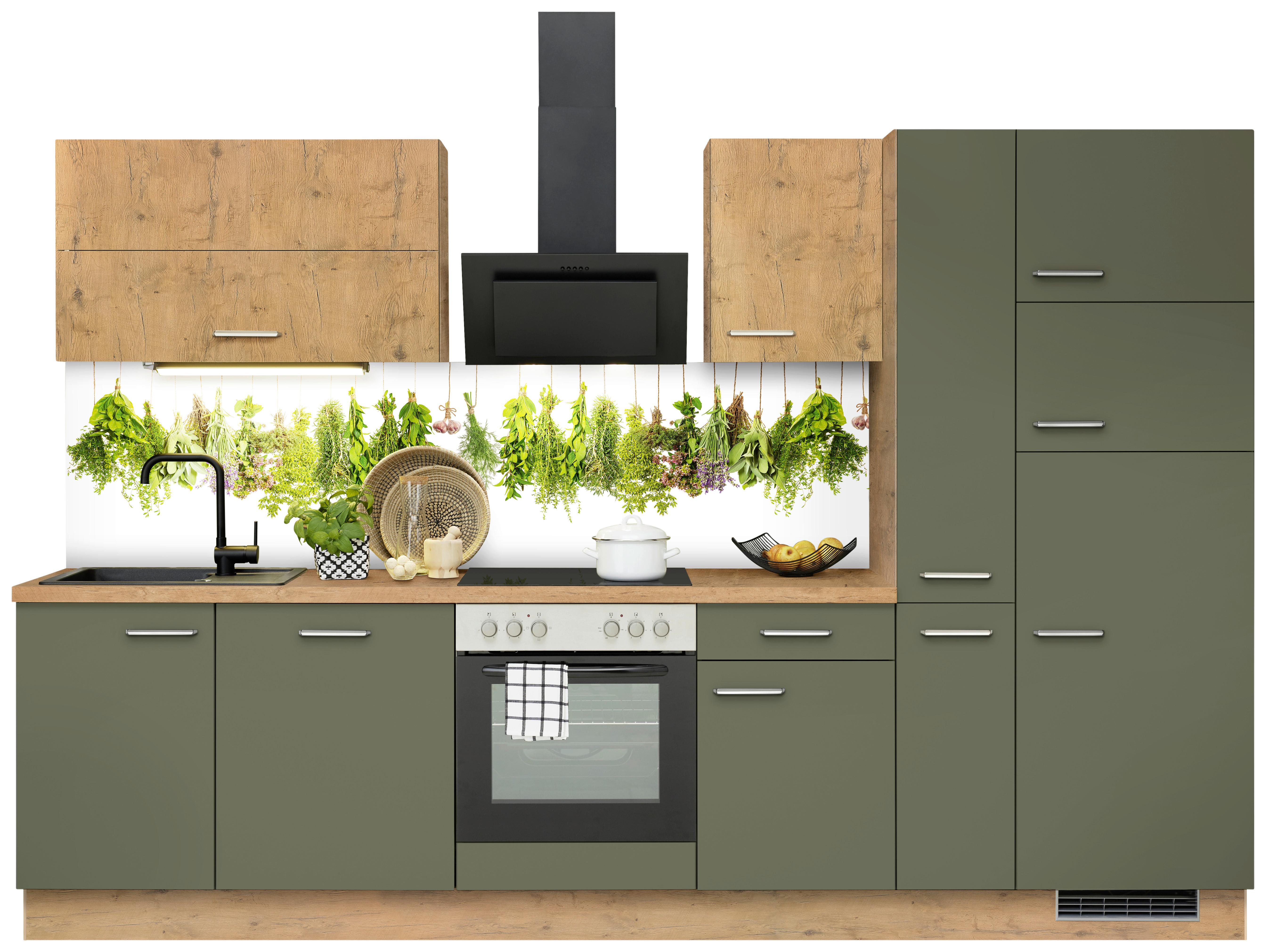 Küchenzeile Ip1200 mit Geräte B: 310 cm Terra Opal/Eiche - Eichefarben, Basics, Holzwerkstoff (310cm) - Impuls