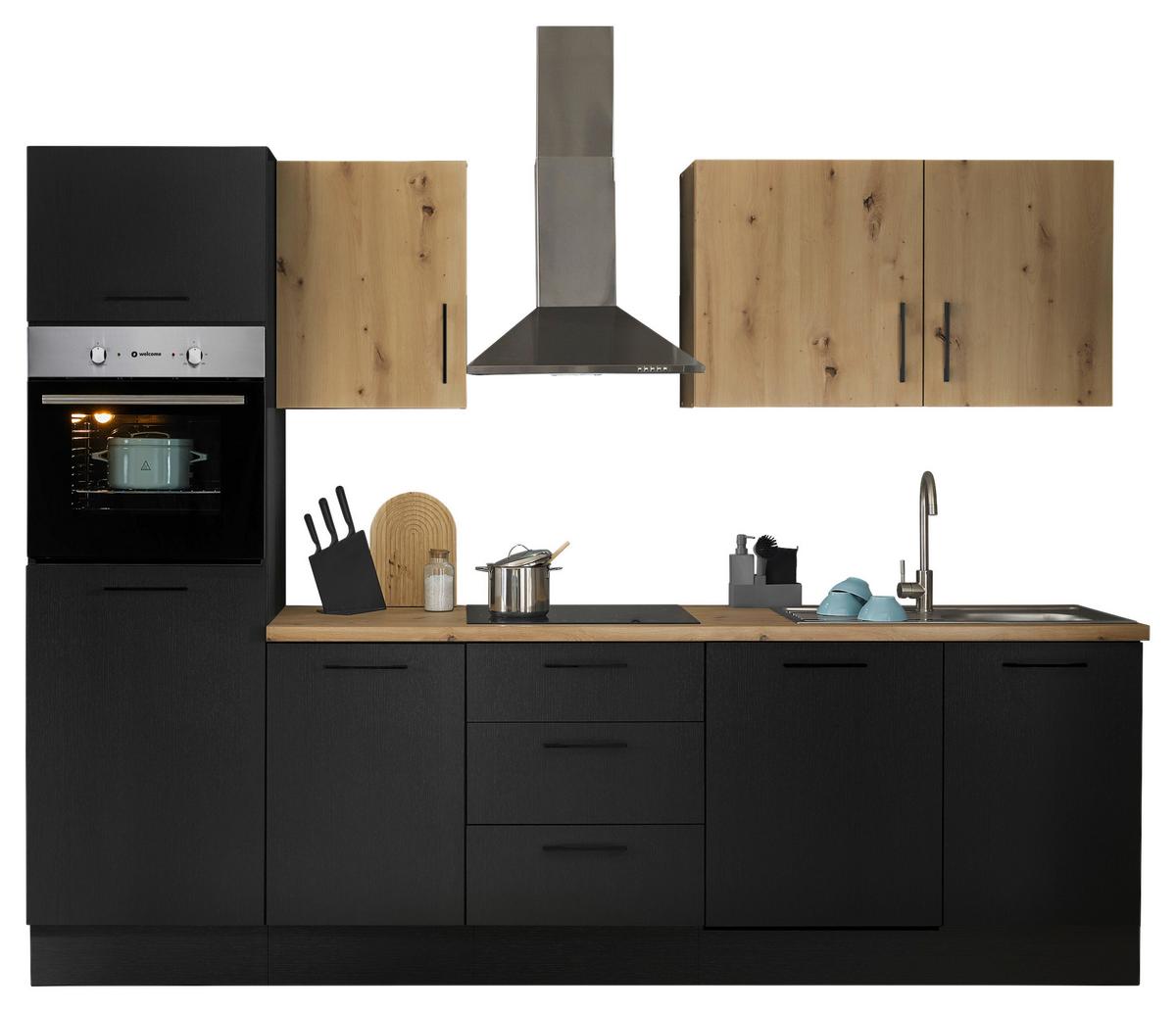 Küchenblock Turin Schwarz/eiche Dekor B: 280 Cm - Schwarz/Eiche Artisan, Basics, Holzwerkstoff (280cm) - MID.YOU