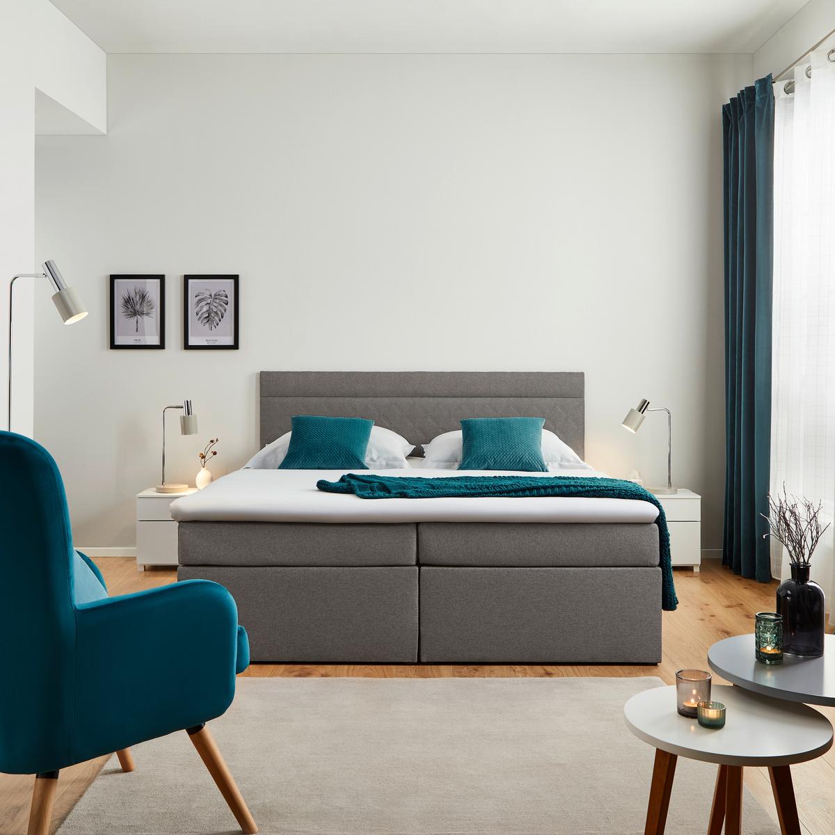 Boxspring posteľ s topperom Rosa, 180x200 cm, tmavosivá - čierna/sivá, Modern, drevo/kompozitné drevo (180/200cm) - Bessagi Home