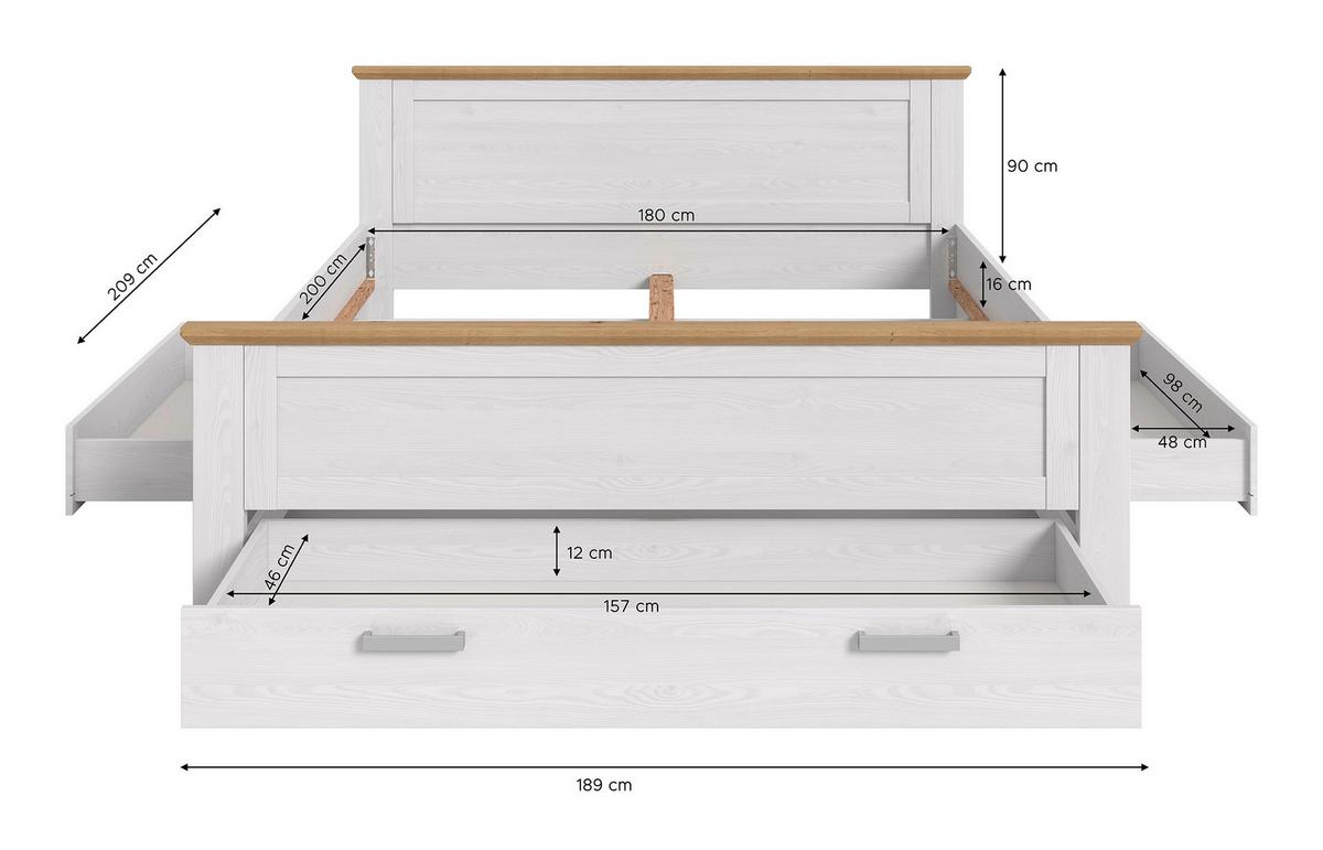 Bett Verona Lärchefarben 180x200 - Lärchefarben, ROMANTIK / LANDHAUS, Holzwerkstoff (180/200cm) - Livetastic
