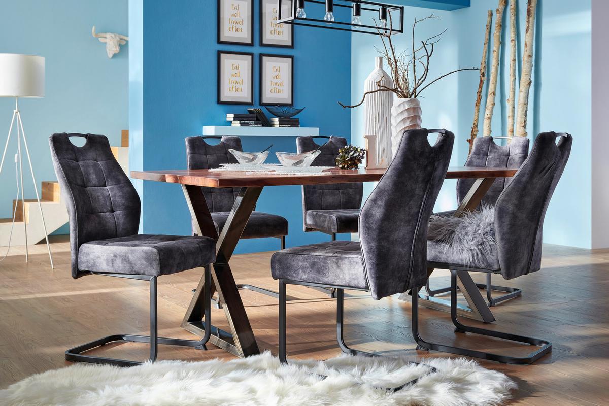 Esstisch mit Massivholz-Platte Calabria 180x100 cm Akazie - Schwarz/Akaziefarben, MODERN, Holz/Metall (180/78/100cm)