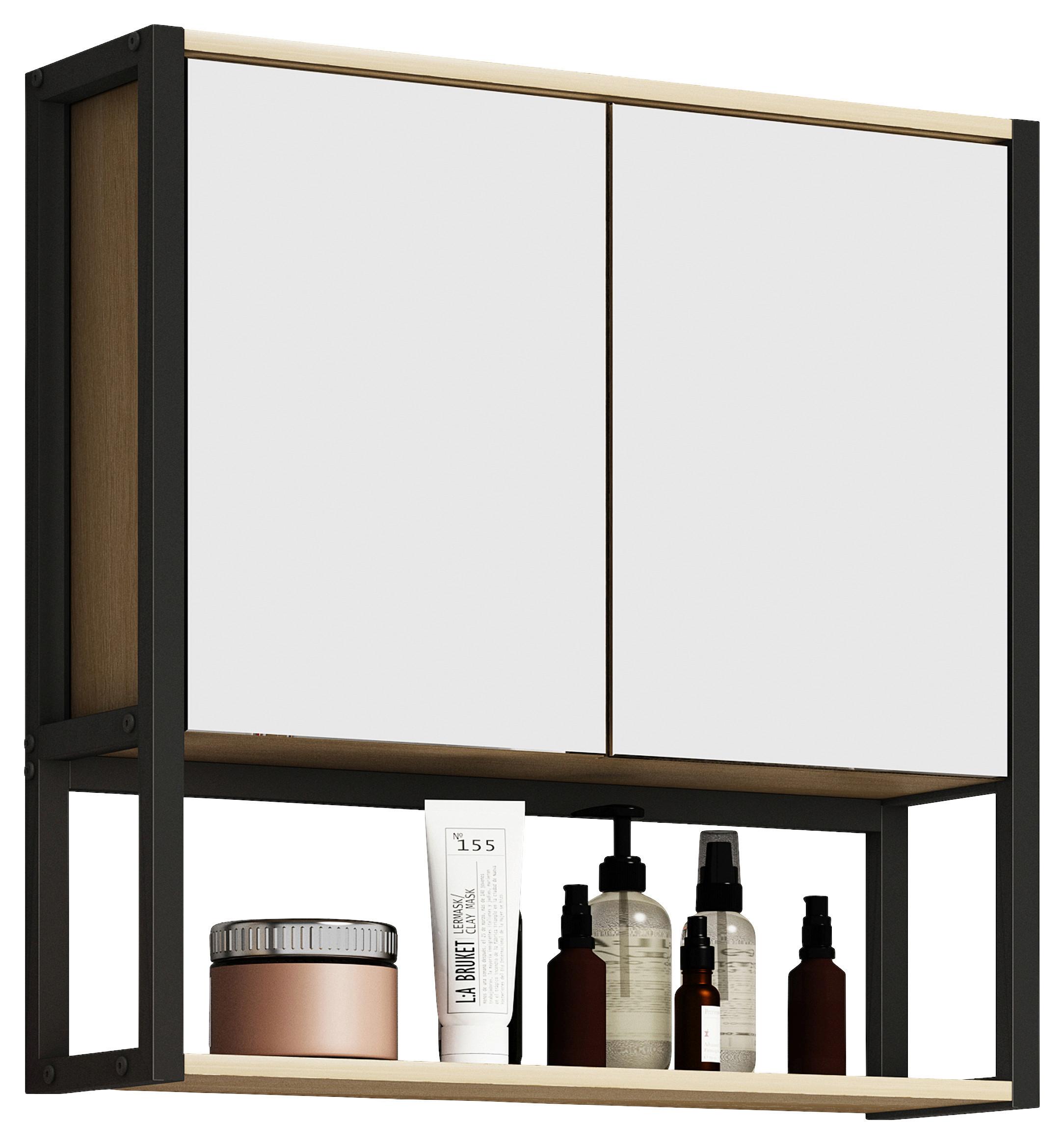 Spiegelschrank Edino - Honigeiche/Schwarz, MODERN, Glas/Holzwerkstoff (60/60/17cm) - MID.YOU