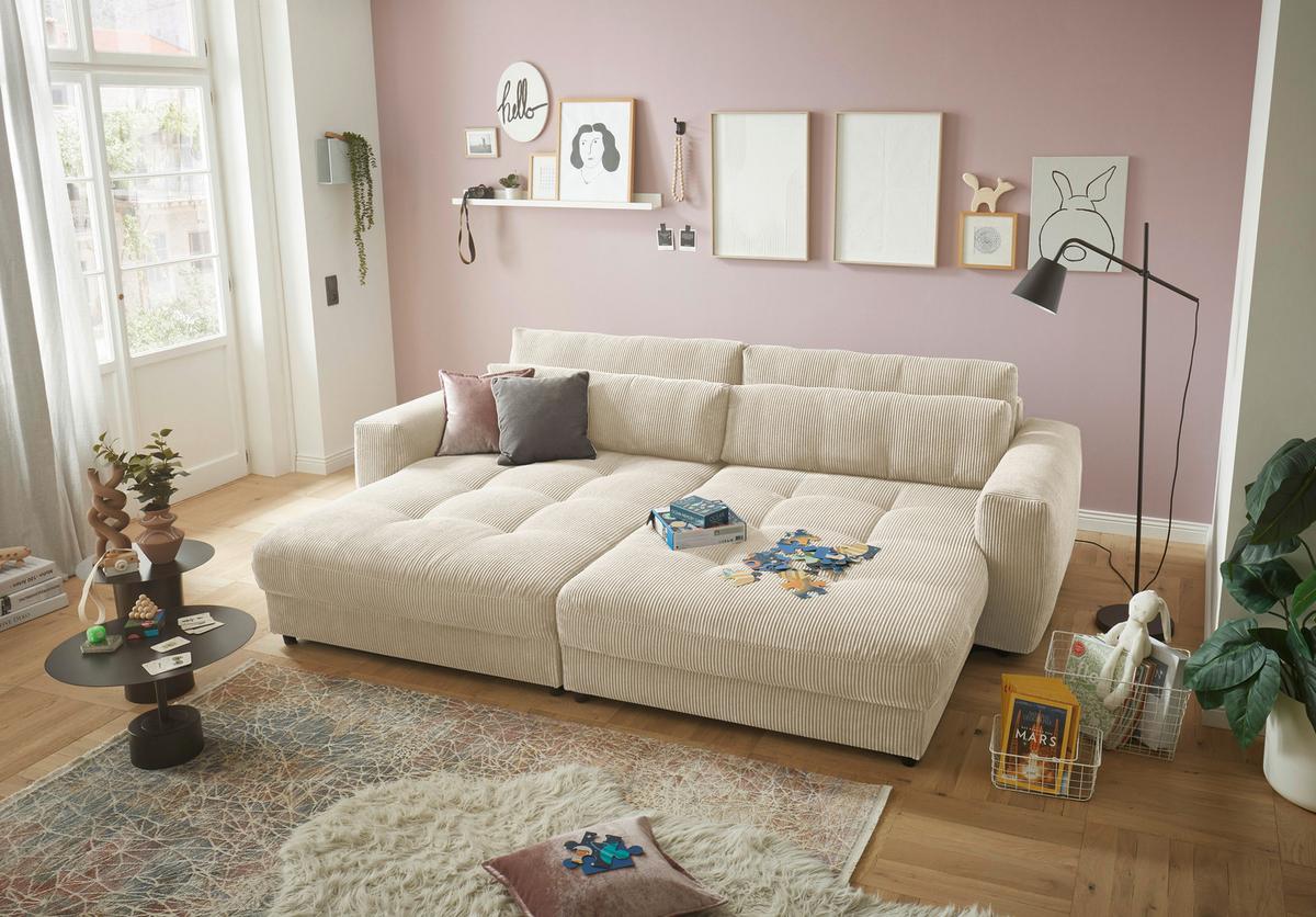 Mega pohovka LOVESEAT krémová - čierna/krémová, Konventionell, kompozitné drevo/textil (292/90/194cm) - MID.YOU
