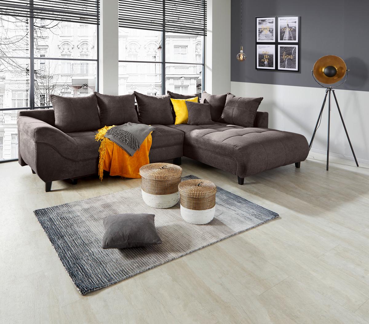 Ecksofa Mendoza - Graubraun/Schwarz, Design, Textil (309/197cm) - Ondega