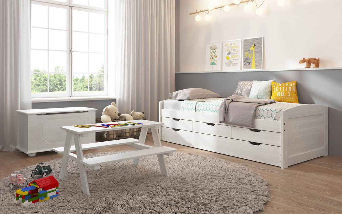 Ausziehbett Mit Lattenrost Massiv 90x190 Cm Ulli Weiß - Weiß/Braun, MODERN, Holz/Holzwerkstoff (90/190cm) - MID.YOU