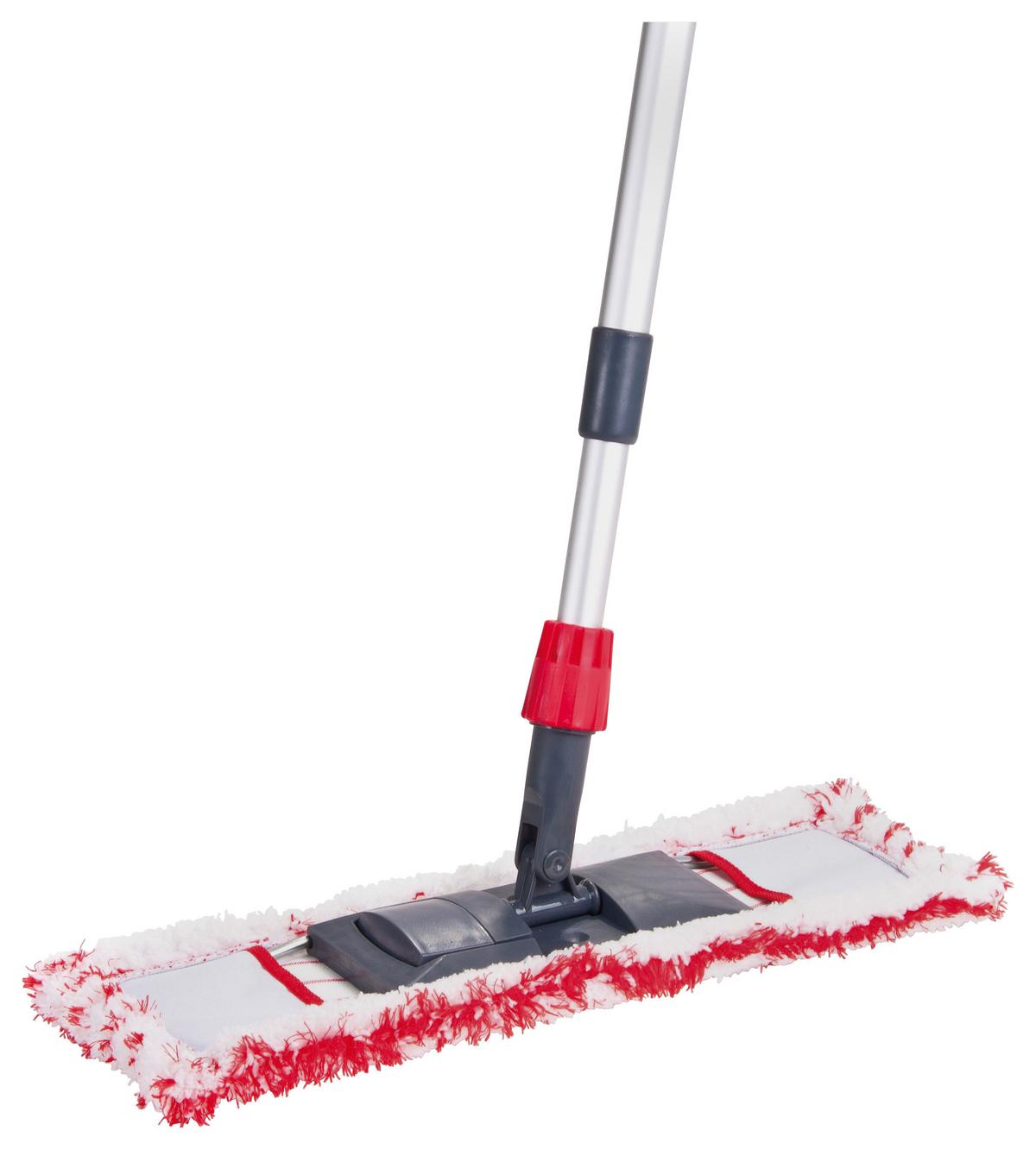 Bodenwischer Profi + Teleskopstiel und Drehgelenk - Rot/Weiß, KONVENTIONELL, Textil/Metall (150cm) - Ondega