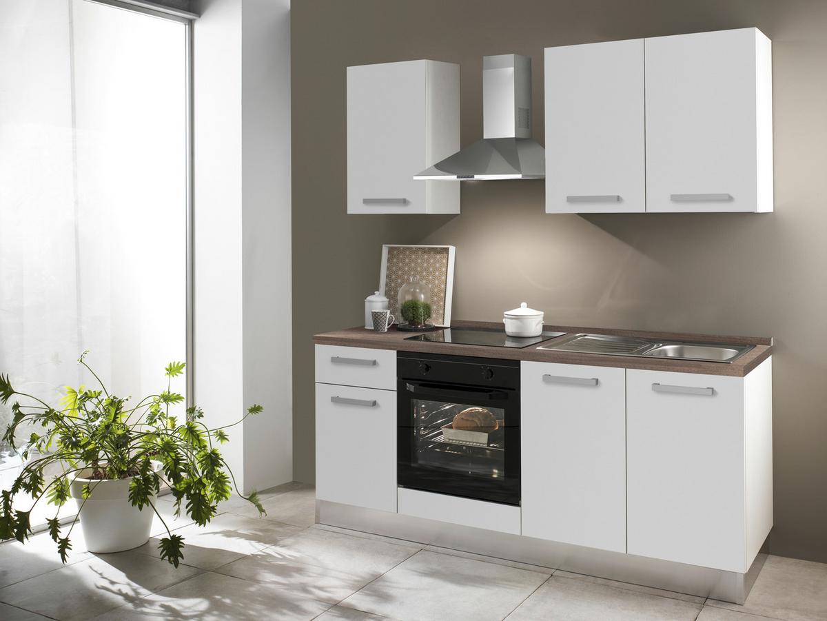 Küchenzeile Belluna Mit Geräten 195 Cm Weiß/eiche Modern - Basics (195cm) - MID.YOU