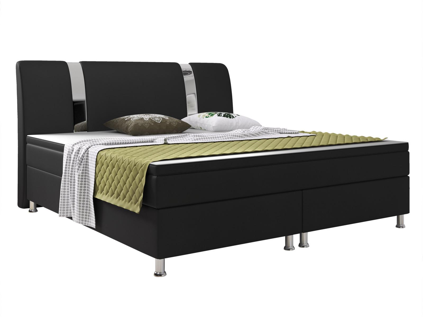 Boxspringbett Mit Topper Lederlook 180x200 Riva-F - Silberfarben/Schwarz, KONVENTIONELL, Leder/Textil (180/115/210cm) - MID.YOU