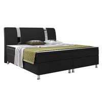 Boxspringbett Mit Topper Lederlook 180x200 Riva-F - Silberfarben/Schwarz, KONVENTIONELL, Leder/Textil (180/115/210cm) - MID.YOU